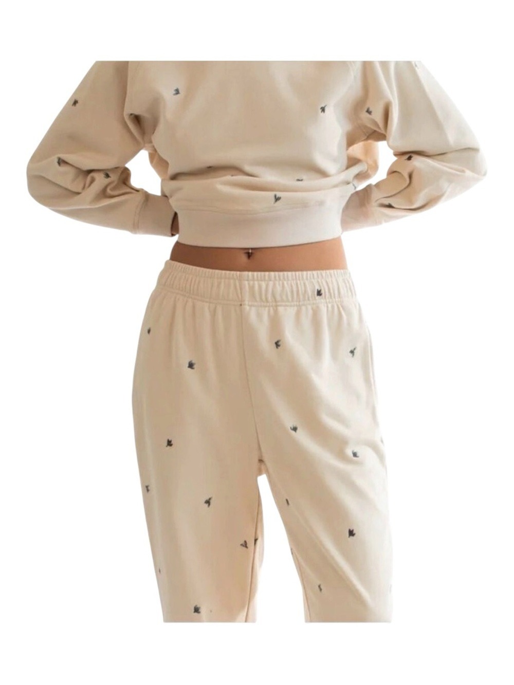 Paper Label Women’s Beige Sweatpants Small | Relaxed Fit Lounge Joggers leafs